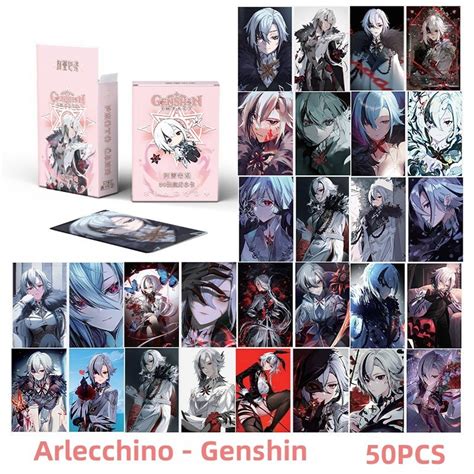 50 55pcs GENSHIN IMPACT Laser Holographic Photocards Arlecchino Yoimiya