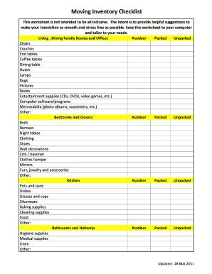 Moving Inventory Checklist - Fill and Sign Printable Template Online