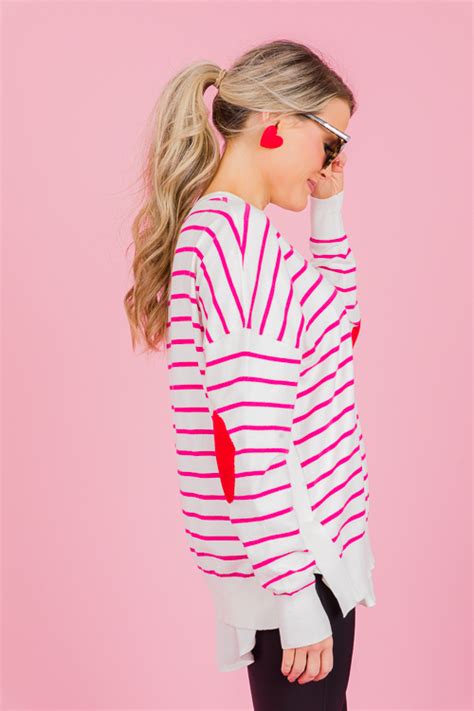 Tessa Stripe Sweater Hot Pink New Arrivals The Blue Door Boutique