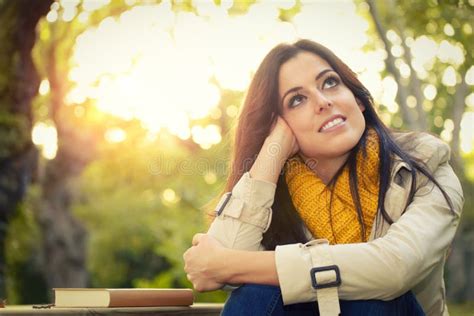 Pensive Woman Day Dreaming In Park Royalty Free Stock Images Image