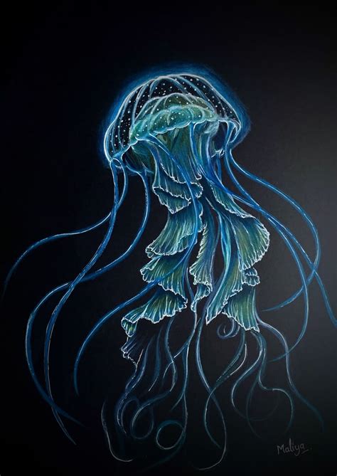A Drawing Of A Jellyfish On A Black Background