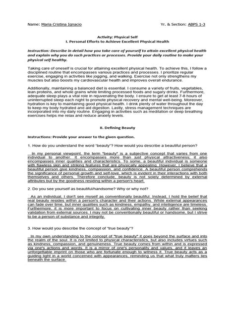 Understanding Self Physical Self Pdf Experience Beauty