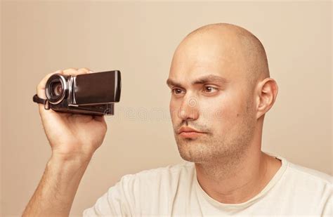 Man With Amateur Digital Videocamera Stock Image Image Of People Head