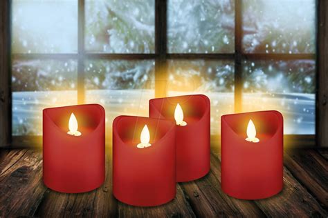 Gb Set Of Real Wax Led Candles Red With Timer At Reichelt