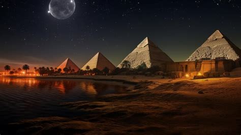 Premium AI Image | Night view of Pyramids of Giza