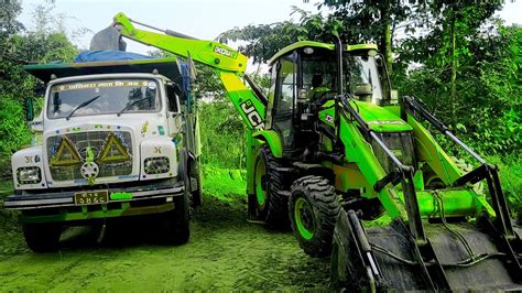 Amazing Work Green JCB 3DX WORKING GREEN Jcb Loading Mud In A Dump