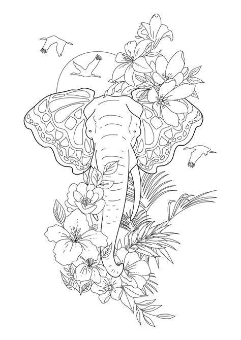 Elephant And Flowers Elephant Coloring Pages For Adults