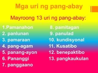 Mga uri ng pang abay | PPT