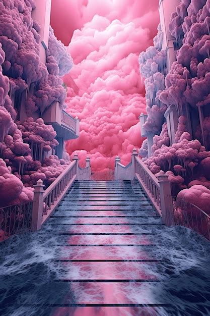 Premium AI Image There Is A Stairway Leading To A Pink Sky With