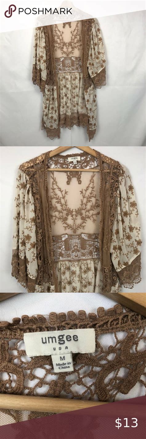 Umgee Kimono Size Medium Embroidered Crochet Cream Clothes Design