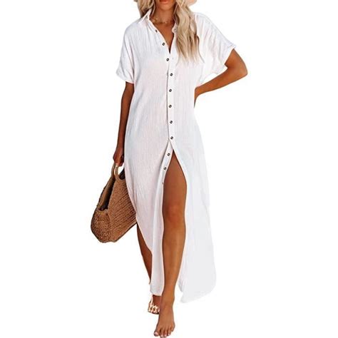 Robe de Plage Femme Longue Maillots de Bain Bikini Cover Up Boutonnée
