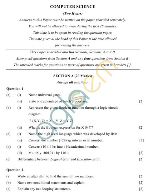 Icse Class 10 Computer Science Sample Paper