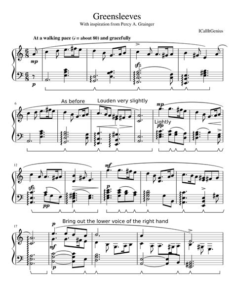 Greensleeves Piano Sheet Music For Piano Solo