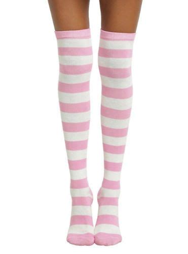 Pink And White Striped Over The Knee Socks Costume Thigh High Ladies