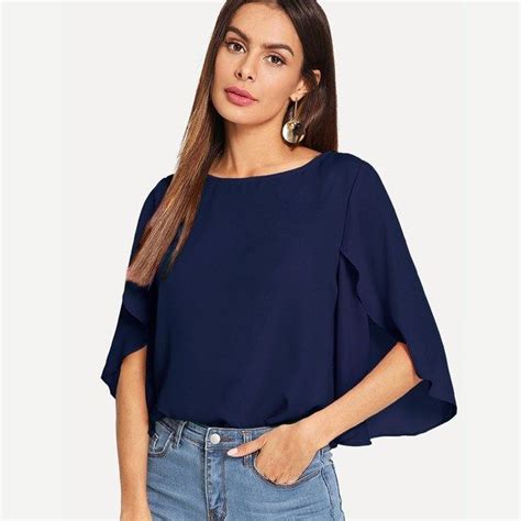 Ad Butterfly Sleeve Plain Top Shein Price 18 00 Navy Classy