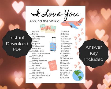 I Love You Around The World Valentines Game Bridal Shower Game Love