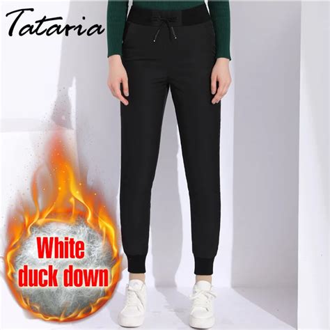 Winter Duck Down High Waisted Pants Women Classic Causal Warm Velvet