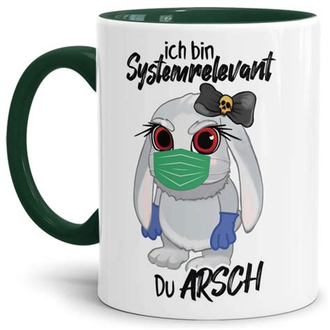 Freche Hasi Tasse mit Spruch Systemrelevant Dunkelgrün Print Ro