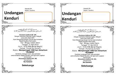 Download Undangan Tahlil 1 Lembar Isi 2 Doc Lakaran