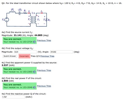 Solved Q4 For The Ideal Transformer Circuit Shown Below