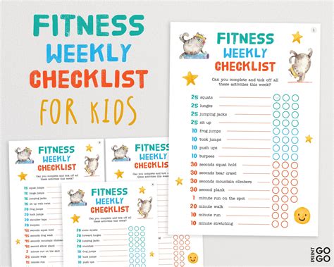 Fitness Activity Checklist Weekly Exercises To Get Kids Etsy Uk In