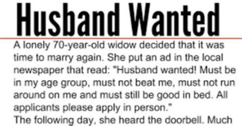 70 Year Old Widow Posts Newspaper Ad Looking For A Husband