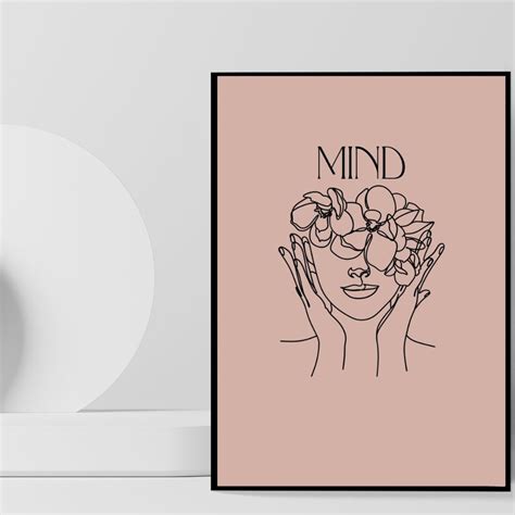 Mind Body Soul Wall Art Set Of 3 Poster Flower Head Woman Positive