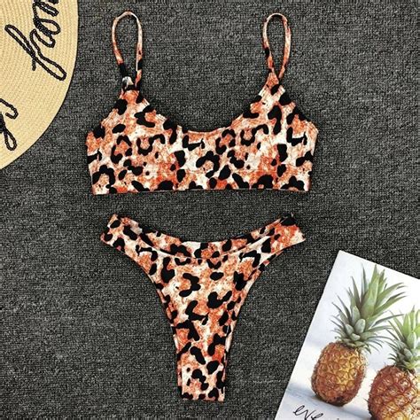 Women Sexy Leopard Micro Bikini Set Push Up Bra Thongs Etsy