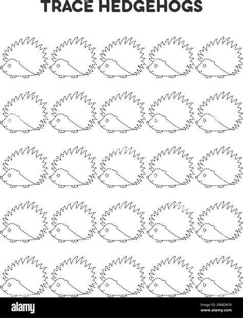 Trace hedgehogs. Worksheets for kids. Preschool education Stock Vector