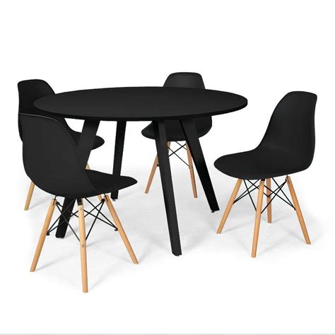 Conjunto Mesa De Jantar Redonda Amanda Preta Cm Cadeiras Eames