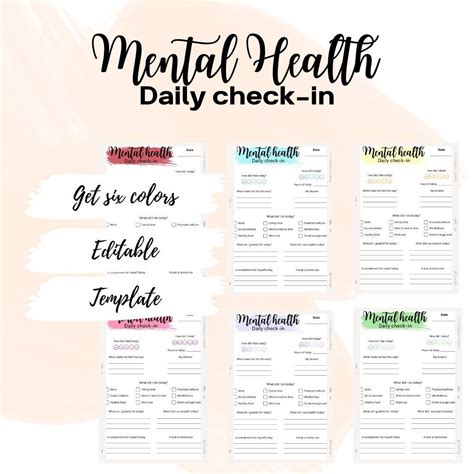 Editable Mental Health Daily Journal Six Different Colors Daily Check In Mental Health Tracker