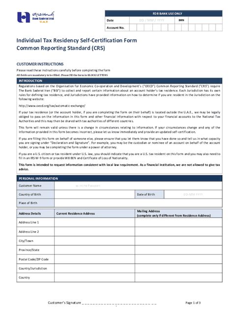 Fillable Online Pdf Individual Tax Residency Self Certification Form