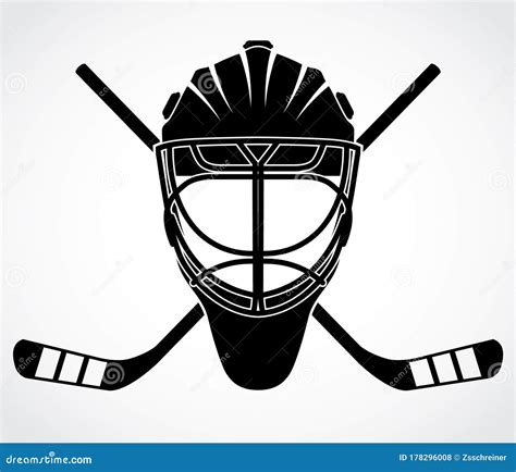 Ice Hockey Goal Keeper Helmet With Crossed Hockey Sticks Logo Stock