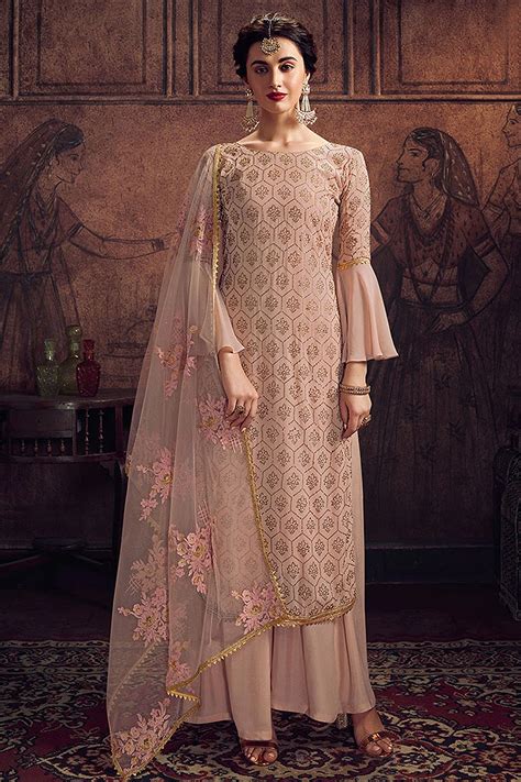 Buy Dusky Pink Zari Embroidered Indian Suit Online Like A Diva