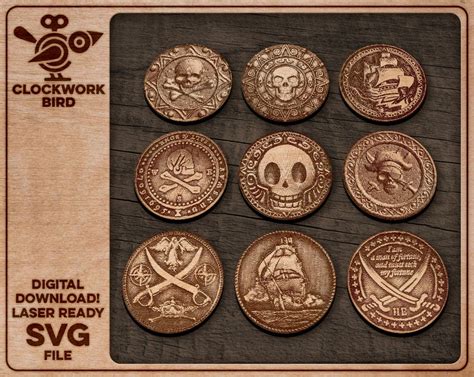 Pirate Coin Set For Fine Engraving Unique Laser Cut File Etsy