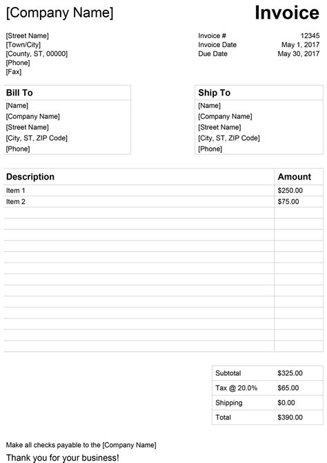 Microsoft Office Word Invoice Template – PARAHYENA