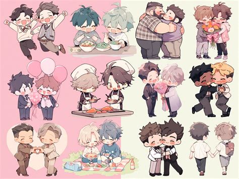 Kawaii Chibi Gay Couples Clipart Bundle Commercial Use And Transparent Background Png For