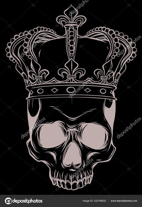 Hand Drawn King Skull Wearing Crown Vector Illustration Stock Vector