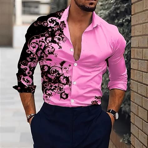 mens pink fashion shirt party party fashion  mens long sleeve