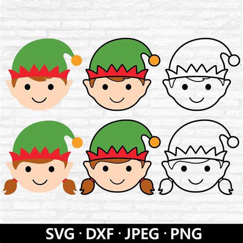 Christmas Elf Face Svg Holiday Clipart Boy And Girl Elf Vector