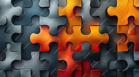 Wallpaper With Orange Dark Blue And Grey Shapes Interlocking Puzzle Pieces Premium Ai