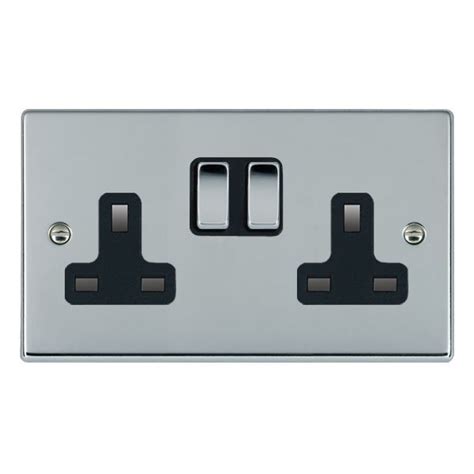 Hamilton Hartland Bright Chrome 2 Gang 13a Switched Socket Double