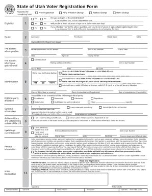 Fillable Online State Of Utah Voter Registration Form Vote Utah