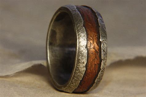 Rustic Man S Ring Of Sterling Silver And Copper Man S Engagement Ring Wedding Ring For Men