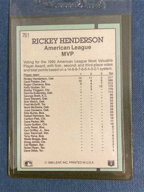 1991 Donruss Rickey Henderson HOF A S AL MVP Award Winner 761 Centered