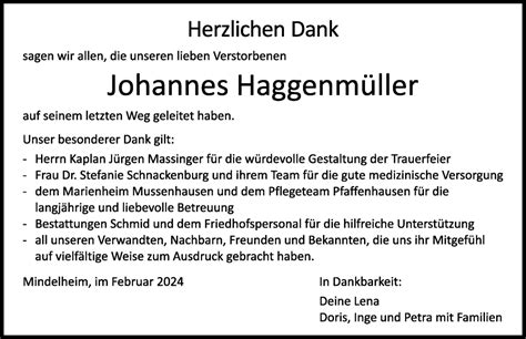 Traueranzeigen von Johannes Haggenmüller Allgäuer Zeitung