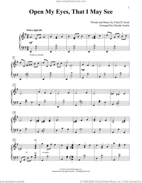 Open My Eyes That I May See Arr Glenda Austin Sheet Music For Piano Solo Elementary