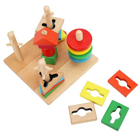 Wooden Shape Color Sorter Set Colorful Stacking An Grandado