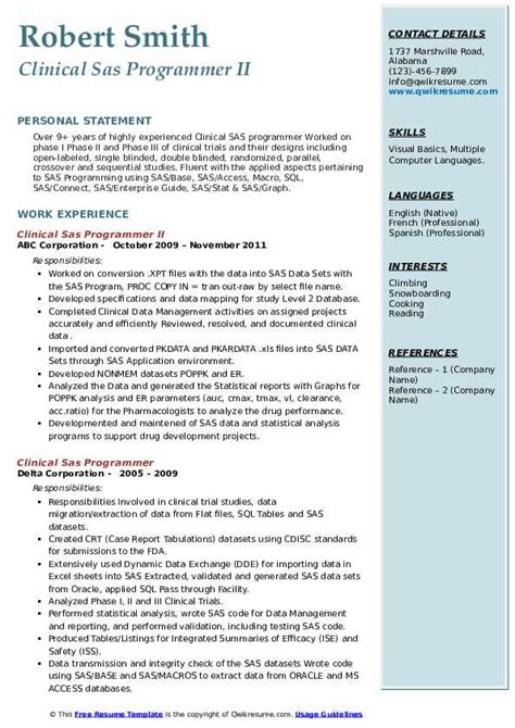 10 Clinical Sas Programmer Resume Samples And Templates For 2025