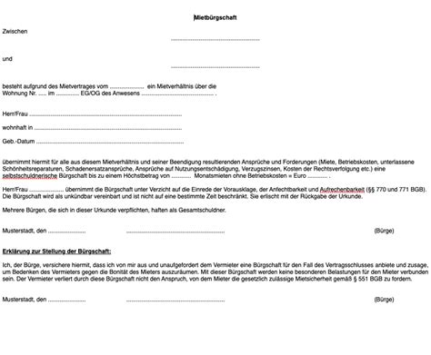 mietbuergschaft vorlage kostenloser vordruck als